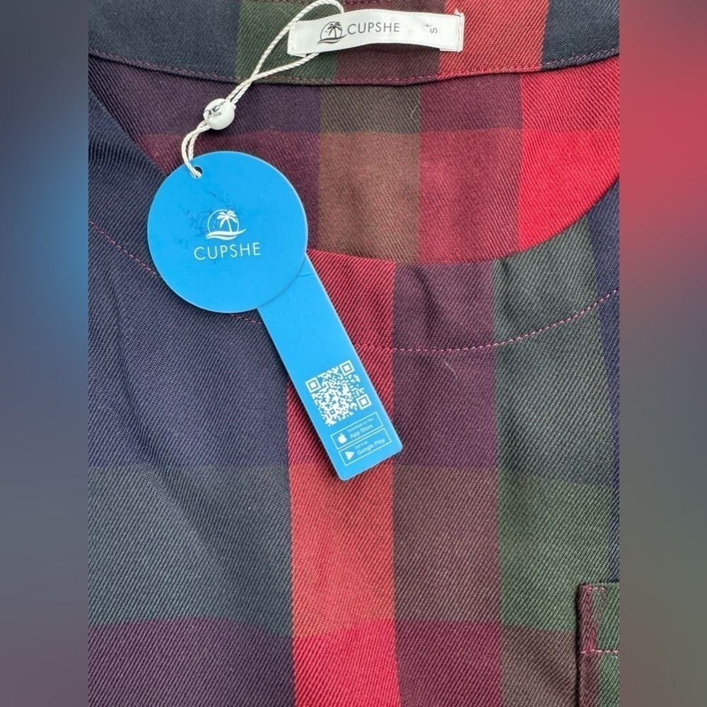 NWT Cupshe Plaid Lady Lesiure Long Sleeve Mini Tunic Dress Size Small - Picture 5 of 13